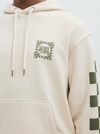 Les Deux 100% Cotton Goods Print Hoodie in Ivory/Green | Reiss Men Exclusive