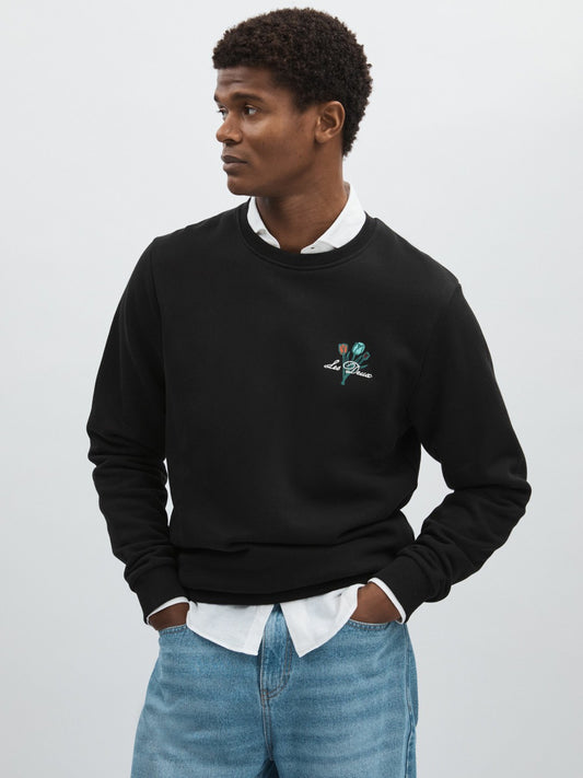 Les Deux Cotton Café Sweatshirt in Black Print | Reiss Men Signature