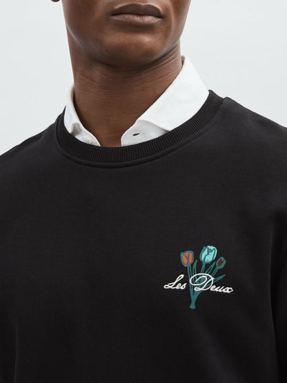 Les Deux Cotton Café Sweatshirt in Black Print | Reiss Men Signature