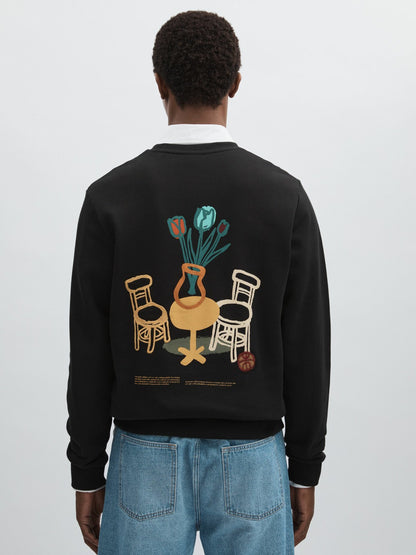 Les Deux Cotton Café Sweatshirt in Black Print | Reiss Men Signature