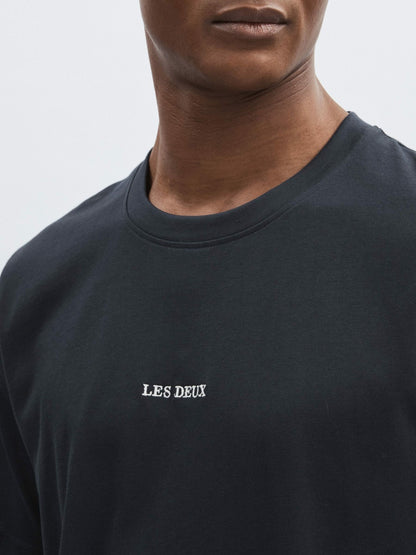 Les Deux Cotton Logo T-Shirt in Navy Blue | Reiss Men Exclusive
