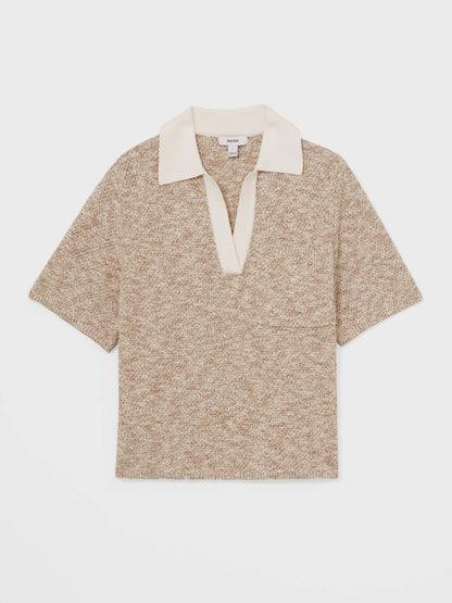 Cotton-Blend Knit Polo Shirt in Neutral | Reiss Women Premium