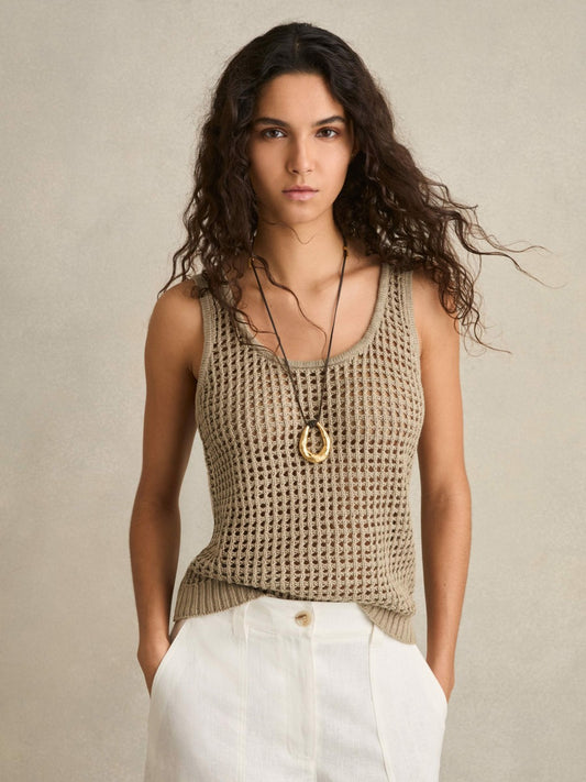 Linen Open Knit Vest in Stone | Reiss Women Popular