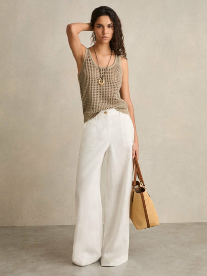 Linen Open Knit Vest in Stone | Reiss Women Popular