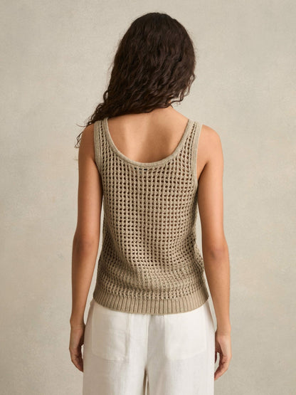 Linen Open Knit Vest in Stone | Reiss Women Popular