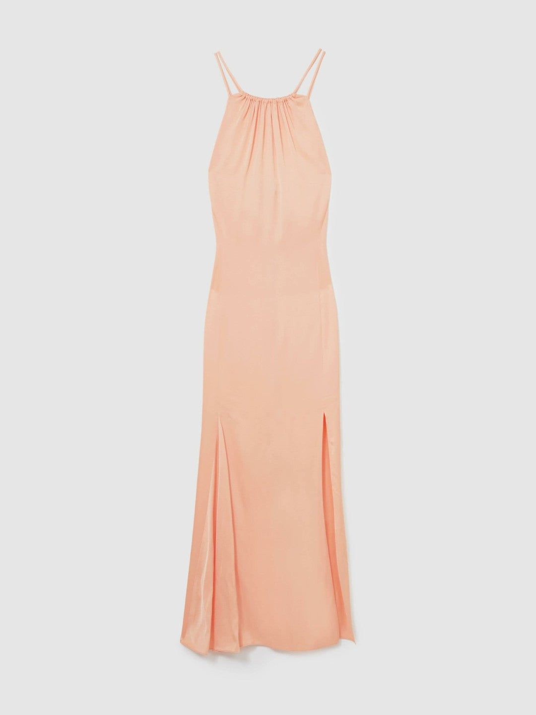 Petite Satin Halterneck Maxi Dress in Peach | Reiss Women Exclusive