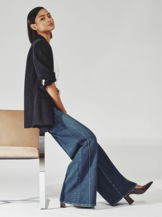 Petite Stretch-Cotton Wide-Leg Jeans in Mid Blue | Reiss Women Featured