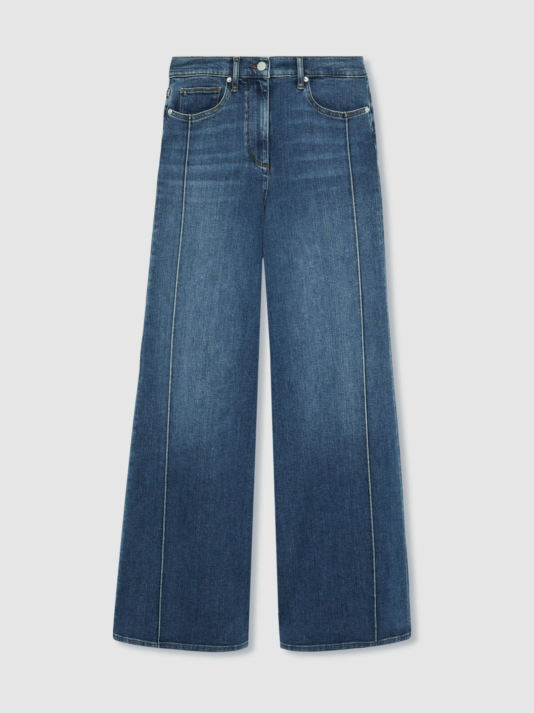 Petite Stretch-Cotton Wide-Leg Jeans in Mid Blue | Reiss Women Featured