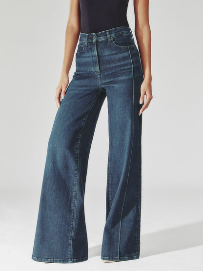 Petite Stretch-Cotton Wide-Leg Jeans in Mid Blue | Reiss Women Featured