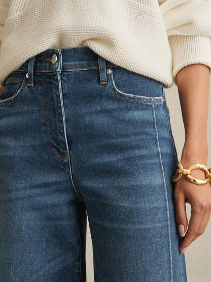 Petite Stretch-Cotton Wide-Leg Jeans in Mid Blue | Reiss Women Featured