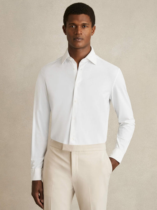 Long-Sleeve Travel Shirt in White | Reiss Men Trending