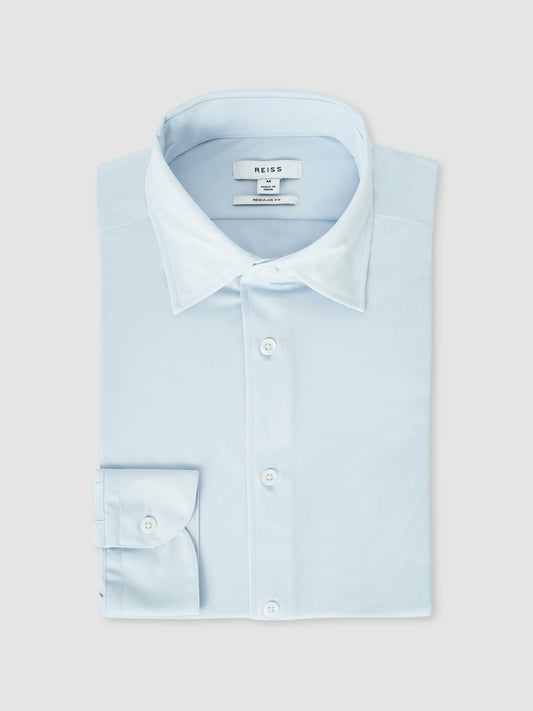Long-Sleeve Travel Shirt in Soft Blue | Reiss Men Popular