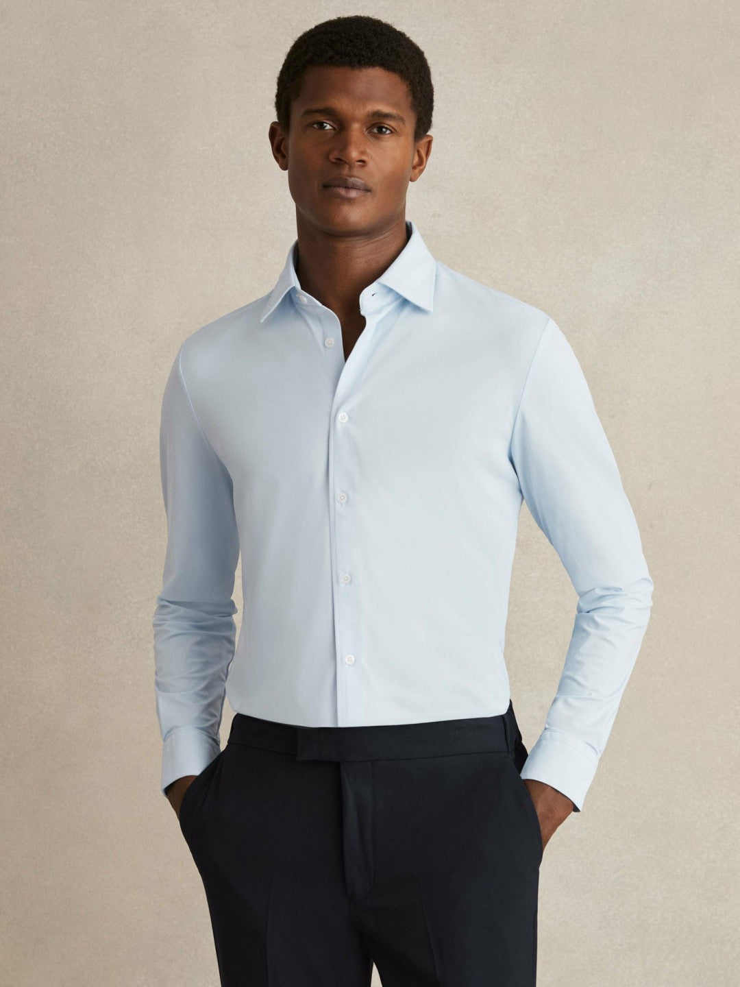 Long-Sleeve Travel Shirt in Soft Blue | Reiss Men Popular
