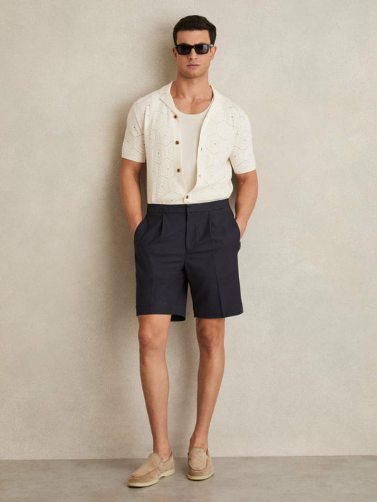 Relaxed Drawstring Shorts in Navy | Reiss Men Exclusive