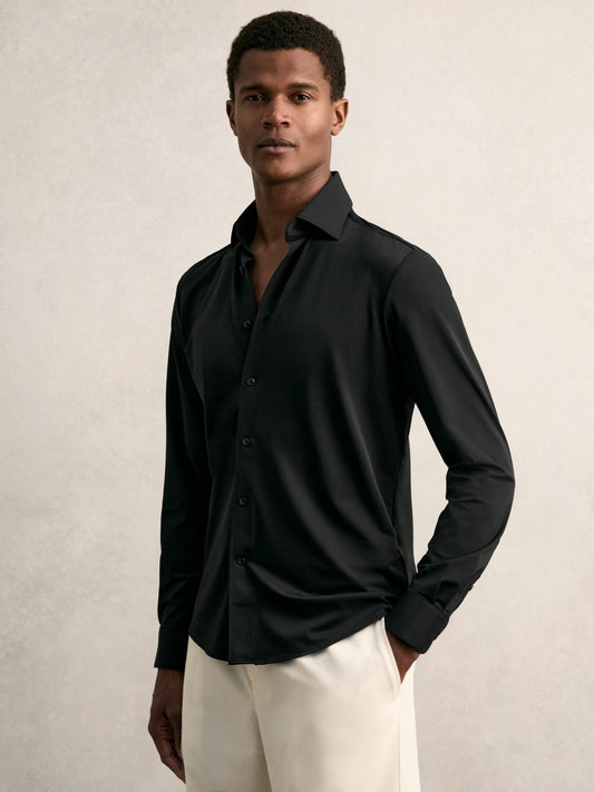 Long-Sleeve Travel Shirt in Black | Reiss Men Featured