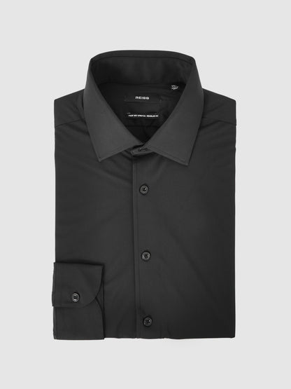 Long-Sleeve Travel Shirt in Black | Reiss Men Featured