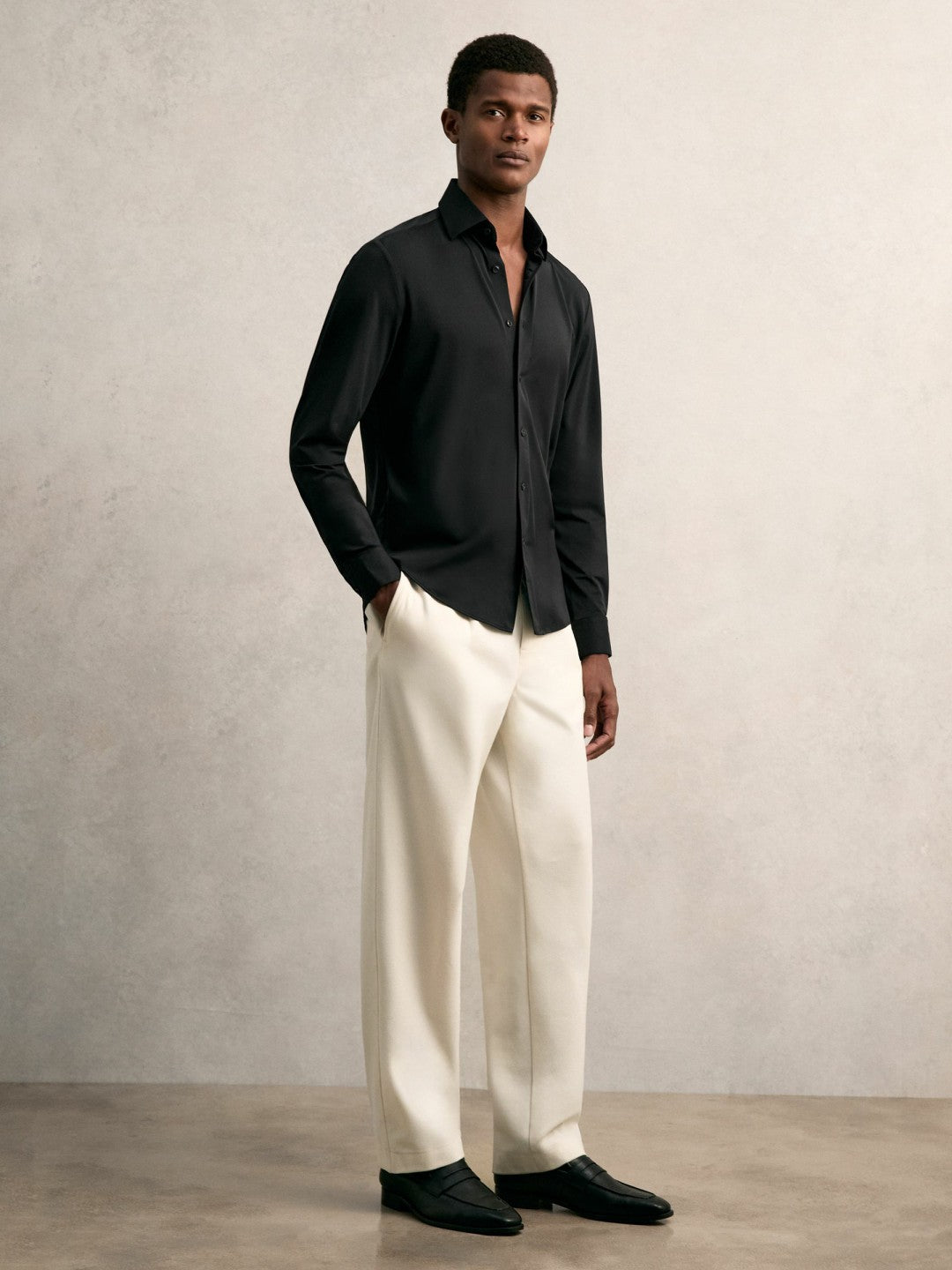 Long-Sleeve Travel Shirt in Black | Reiss Men Featured