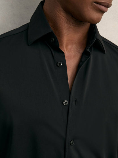 Long-Sleeve Travel Shirt in Black | Reiss Men Featured