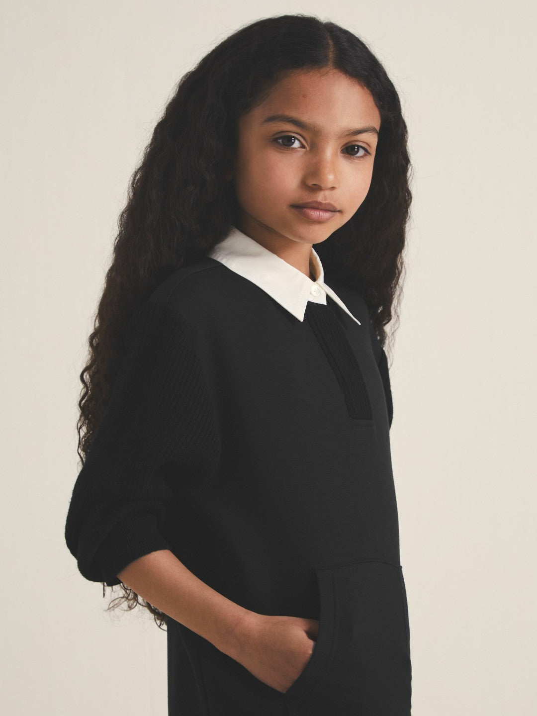 13-14 yrs  | Les 100 Ciels Polo Sweatshirt in Black | Reiss Children & Baby Recommended