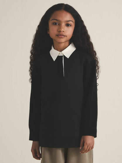 13-14 yrs  | Les 100 Ciels Polo Sweatshirt in Black | Reiss Children & Baby Recommended