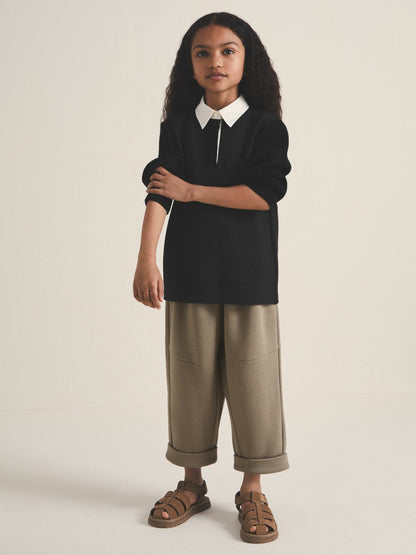 13-14 yrs  | Les 100 Ciels Polo Sweatshirt in Black | Reiss Children & Baby Recommended