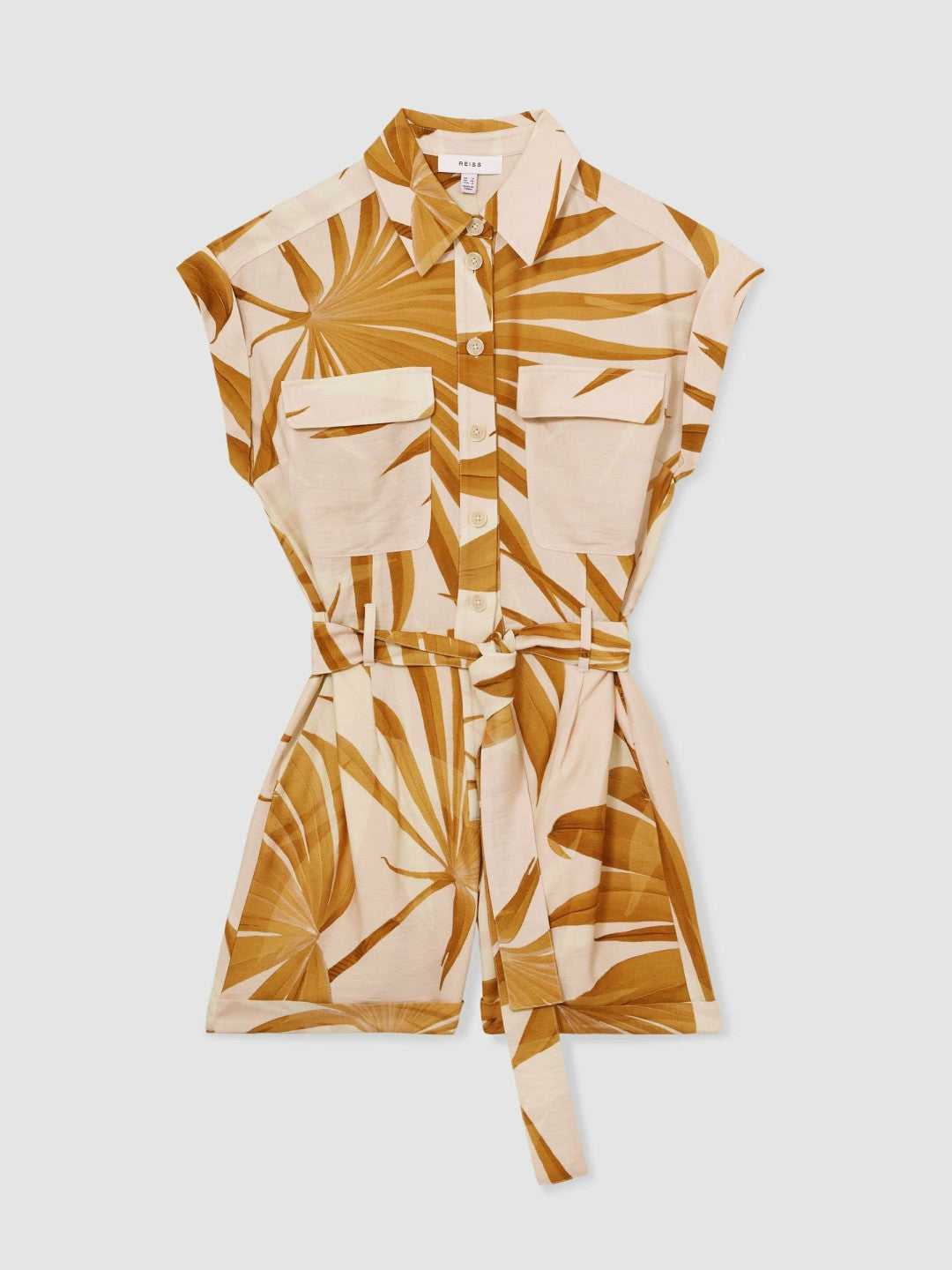 Palm Print Belted Playsuit in Neutral | Reiss Women Featured