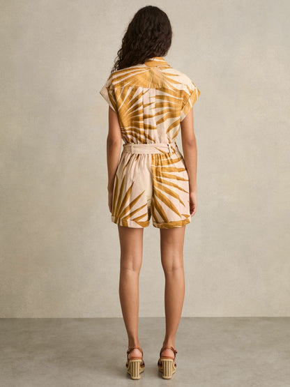 Palm Print Belted Playsuit in Neutral | Reiss Women Featured