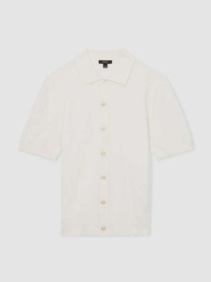 Textured Knit Button-Through Shirt in White | Reiss Men Popular