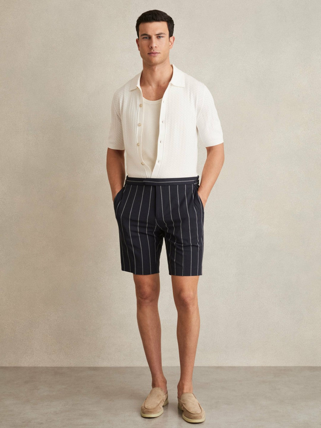 Textured Knit Button-Through Shirt in White | Reiss Men Popular