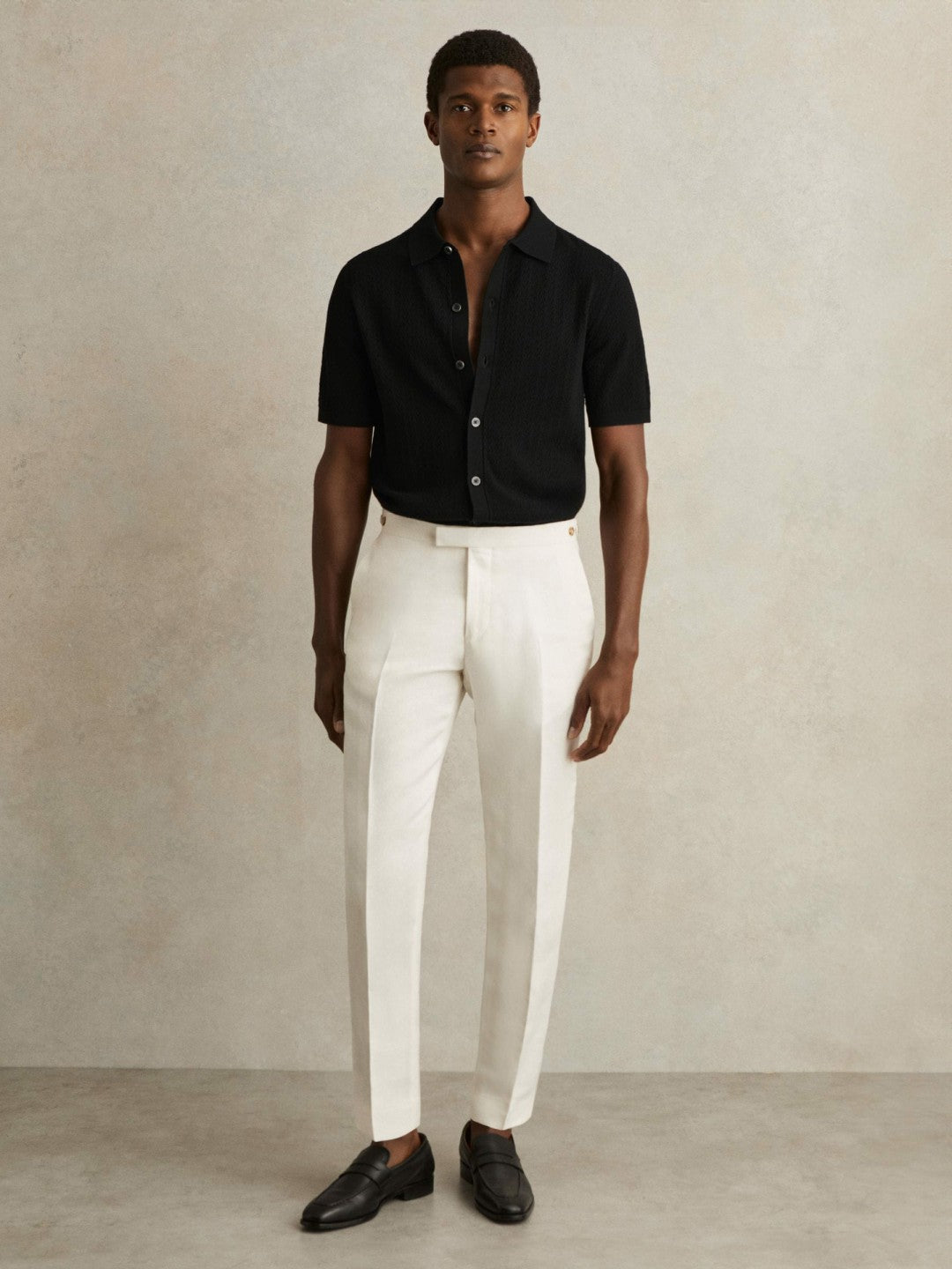 Textured Knit Button-Through Shirt in Black | Reiss Men Exclusive
