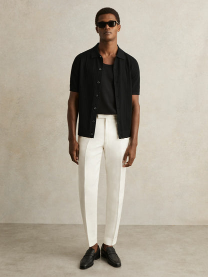 Textured Knit Button-Through Shirt in Black | Reiss Men Exclusive