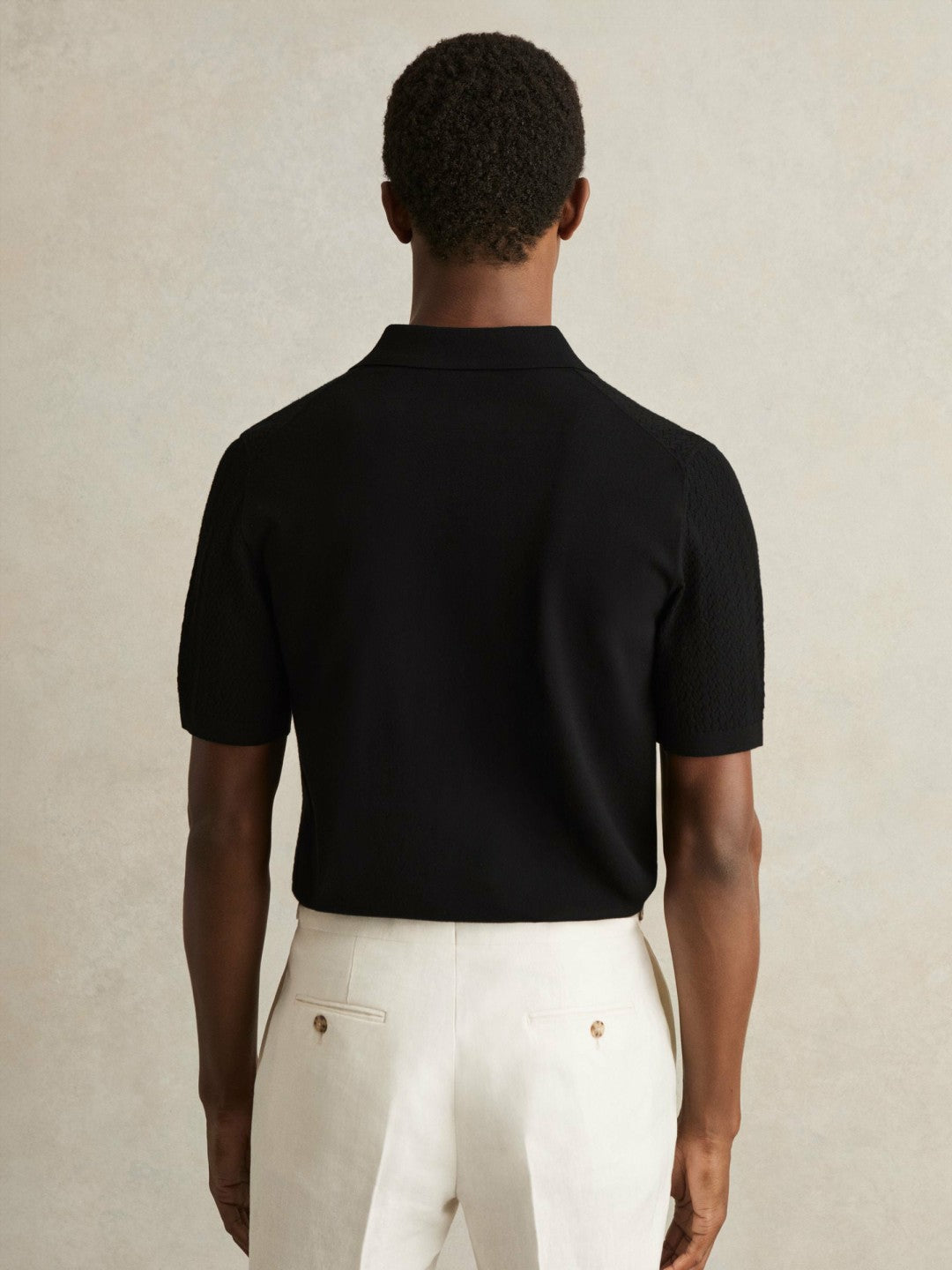 Textured Knit Button-Through Shirt in Black | Reiss Men Exclusive