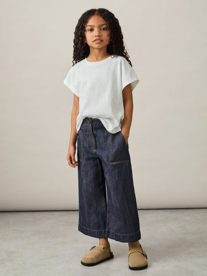 13-14 yrs Cotton-Linen Wide Leg Trousers in Indigo | Reiss Children & Baby Exclusive