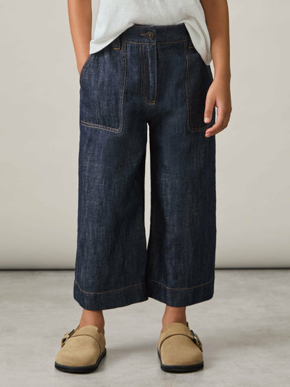 13-14 yrs Cotton-Linen Wide Leg Trousers in Indigo | Reiss Children & Baby Exclusive