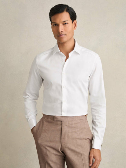 Slim Fit Slim-Fit Cotton-Sateen Shirt in White | Reiss Men Trending