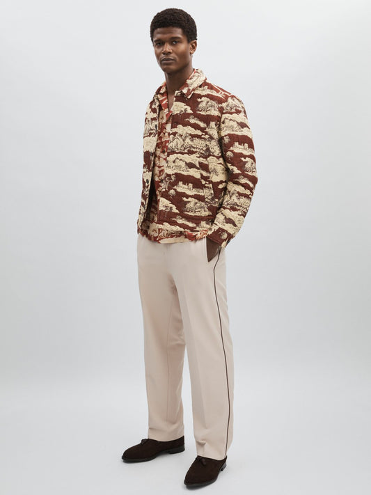 Les Deux Woven Ruins Overshirt in Red/Cream | Reiss Men Premium