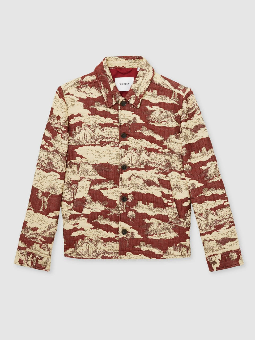 Les Deux Woven Ruins Overshirt in Red/Cream | Reiss Men Premium