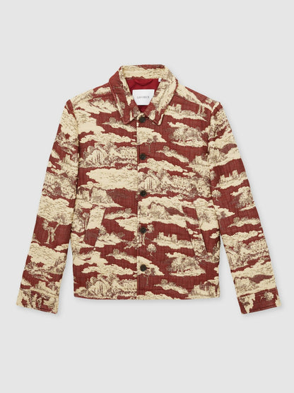 Les Deux Woven Ruins Overshirt in Red/Cream | Reiss Men Premium