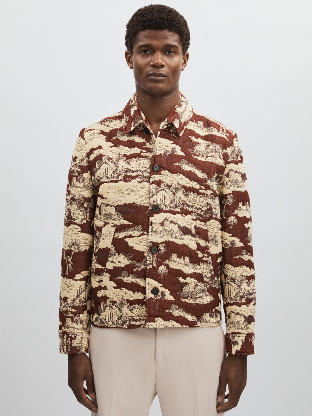 Les Deux Woven Ruins Overshirt in Red/Cream | Reiss Men Premium