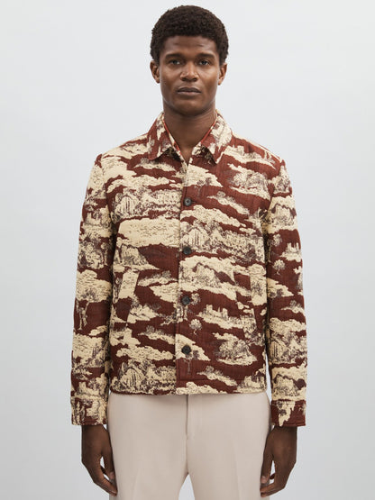 Les Deux Woven Ruins Overshirt in Red/Cream | Reiss Men Premium