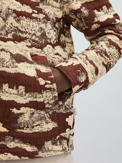 Les Deux Woven Ruins Overshirt in Red/Cream | Reiss Men Premium