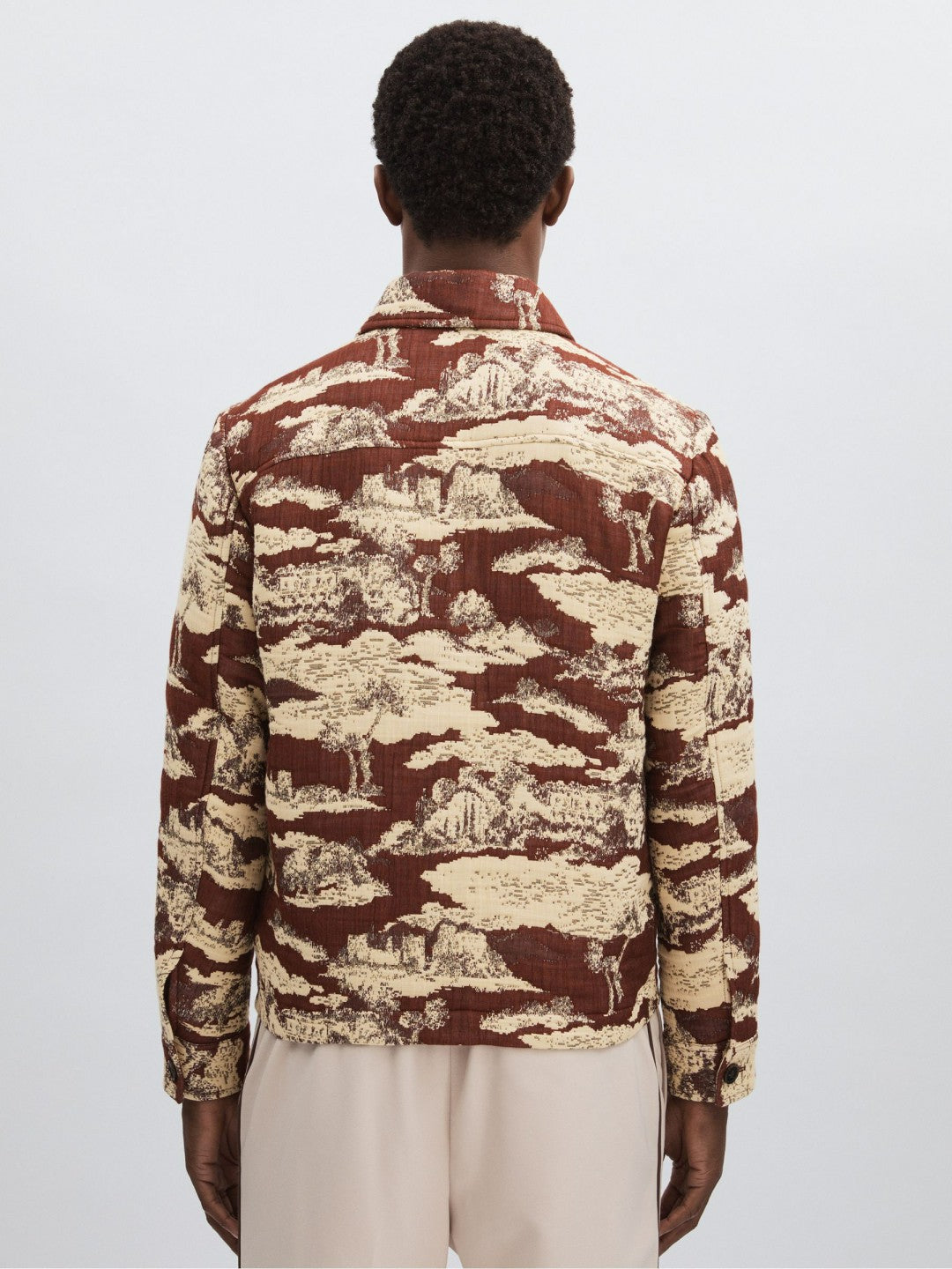 Les Deux Woven Ruins Overshirt in Red/Cream | Reiss Men Premium