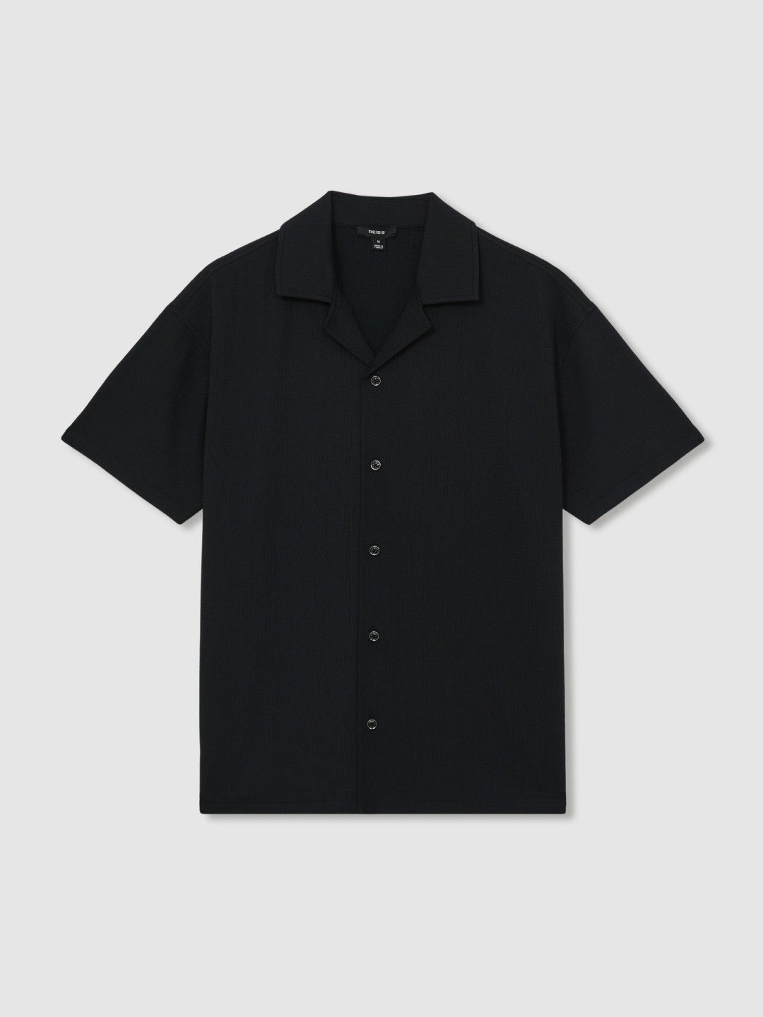 Textured Crepe Cuban Collar Shirt in Navy | Reiss Men Trending