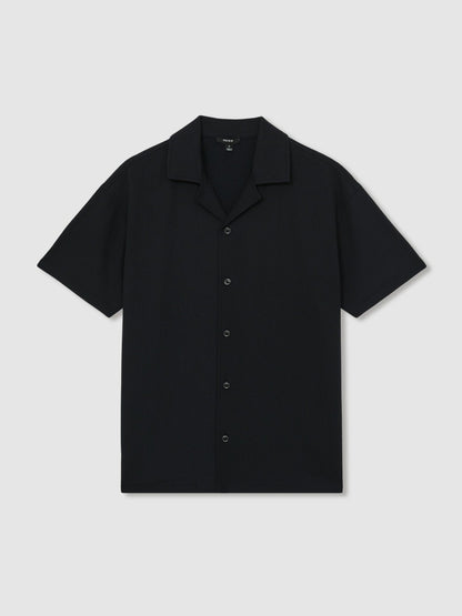 Textured Crepe Cuban Collar Shirt in Navy | Reiss Men Trending