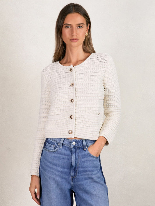 Paige Textured-Knit Cardigan in Ivory | Reiss Women Featured