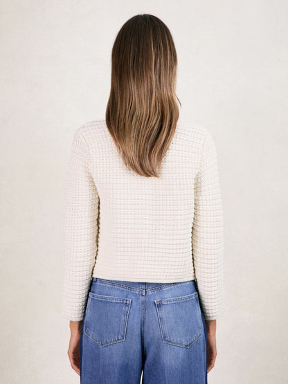 Paige Textured-Knit Cardigan in Ivory | Reiss Women Featured