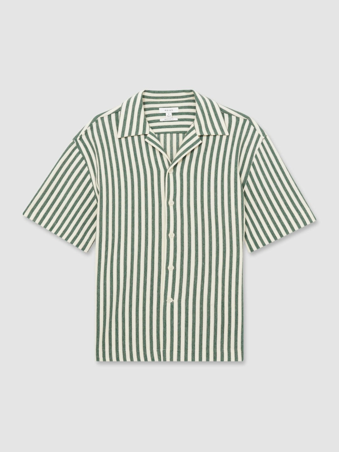 Textured Stripe Cuban-Collar Shirt in Green/White | Reiss Men Best Seller