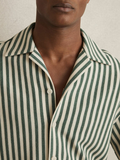 Textured Stripe Cuban-Collar Shirt in Green/White | Reiss Men Best Seller