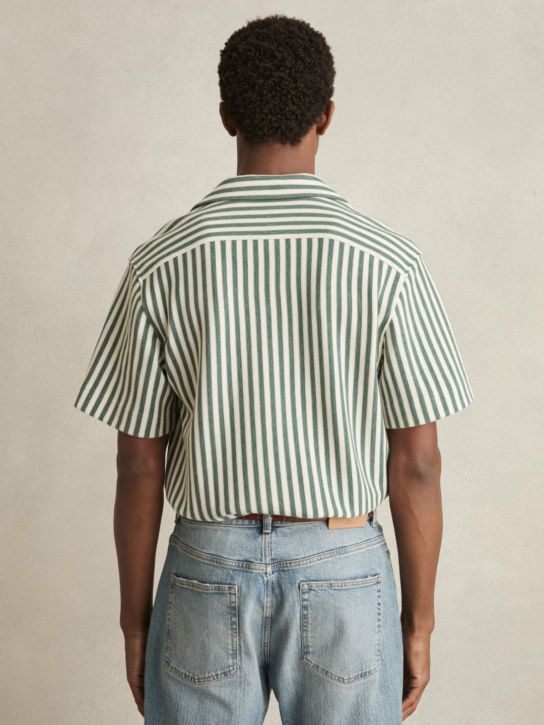 Textured Stripe Cuban-Collar Shirt in Green/White | Reiss Men Best Seller