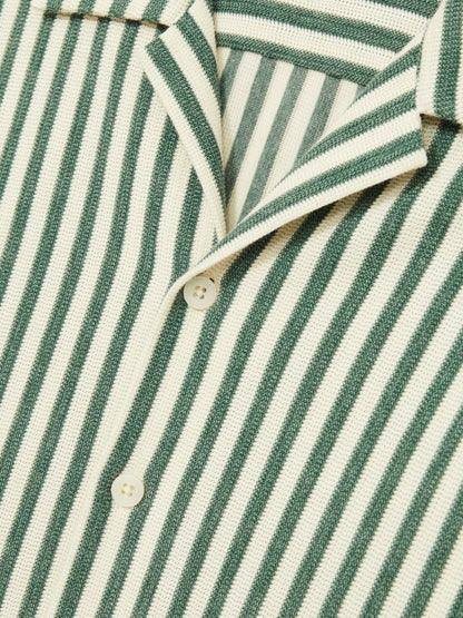 Textured Stripe Cuban-Collar Shirt in Green/White | Reiss Men Best Seller